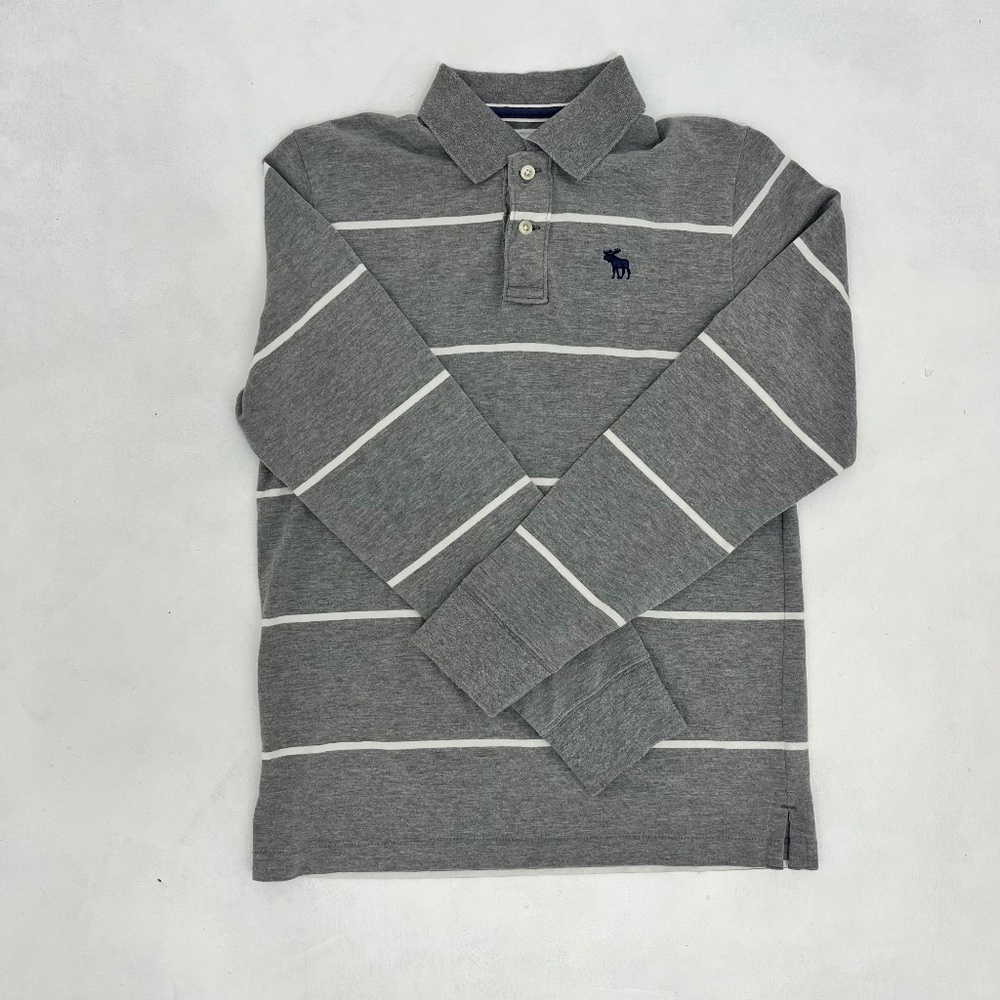 Abercrombie & Fitch Boys L Pullover Shirt Gray Striped Long Sleeve Collared